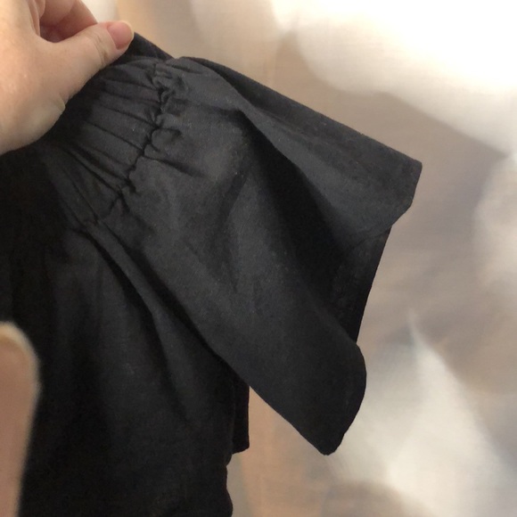 SEED HERITAGE Black ‘Off Shoulder Frill dress’, cotton linen blend, wrap, Size 6 - Picture 11 of 16